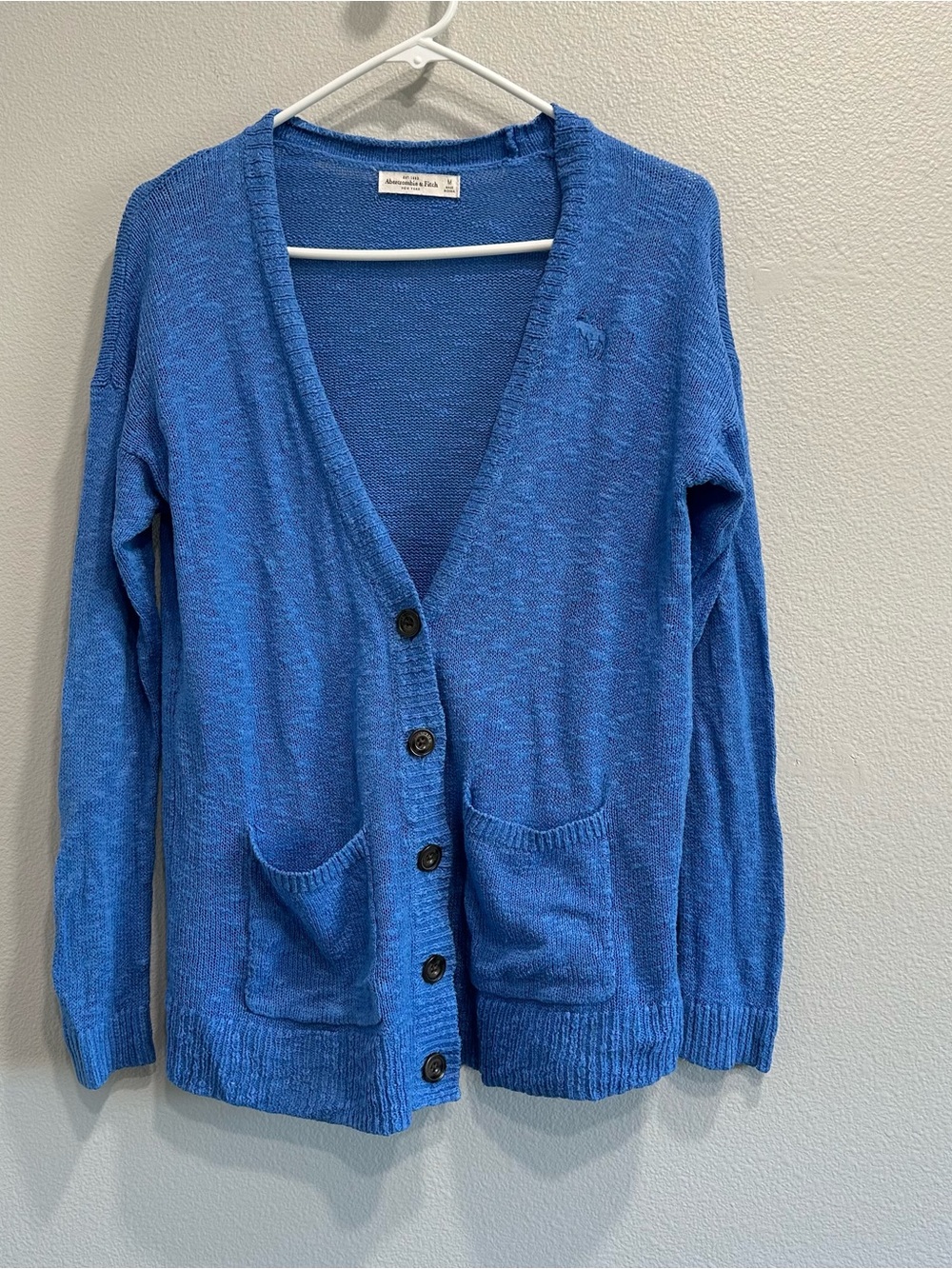 Abercrombie & Fitch,medium,blue,cotton blend cardigan,pockets,lightweight
